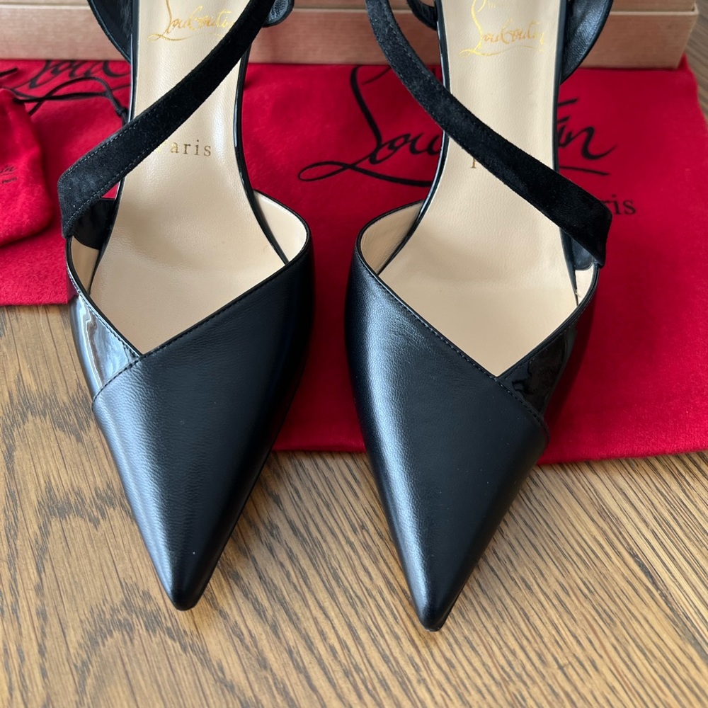 Louboutin Black Sling Shoes, Size 38.